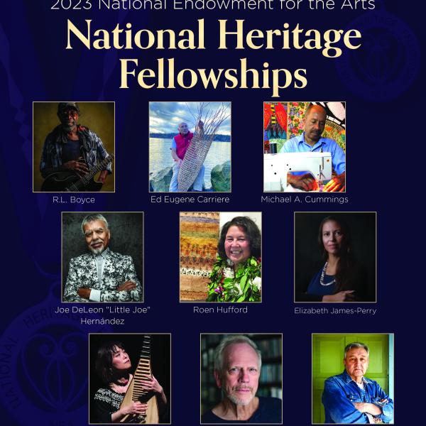 A collage of photos showing the nine 2023 NEA National Heritage Fellows