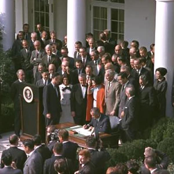 Signing ceremony in front of the White House