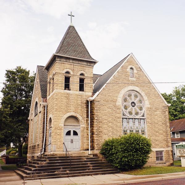 The outside of a church. 