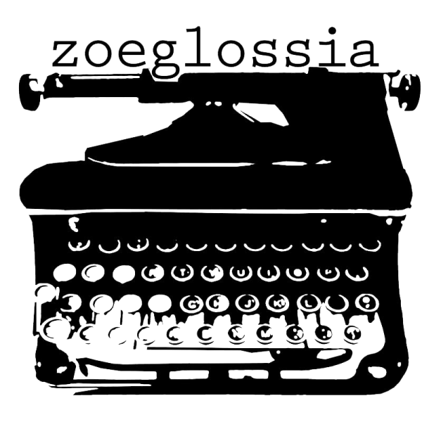 Zoeglossia logo, which is a an old fashioned typewriter with the name above it