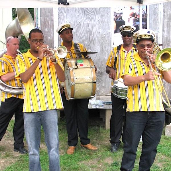 Band playing outdoors.