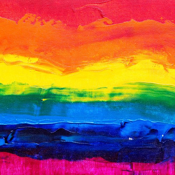 A painted rainbow flag