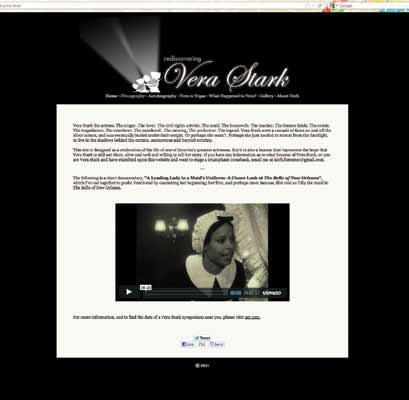 A screen shot of the meetverastark.com website, which celebrates the great (fictional) actress.