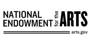 Horizonal NEA logo: National Endowment for the Arts in white text on black background