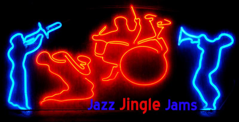 Jazz figures in neon lights.