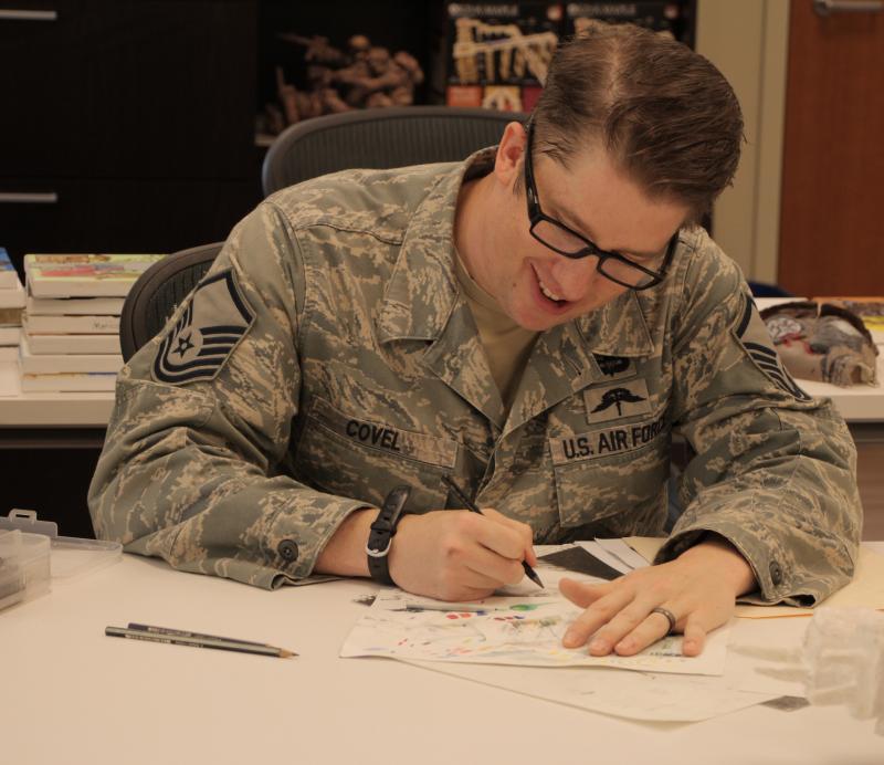 Air Force troop drawing on paper.