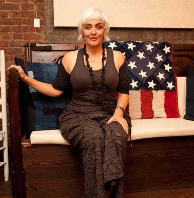 Natalie Chanin Natalie Chanin sitting on bench.
