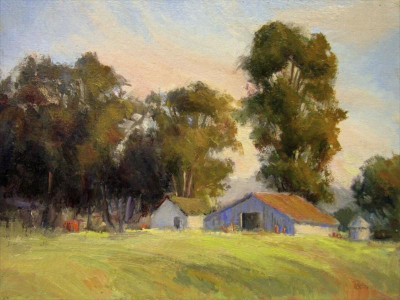 Painting of farm landscape.
