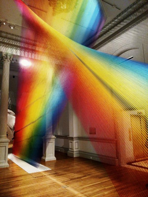 Plexus A1 by Gabriel Dawe Floor to ceiling sculpture made of multicolored thread