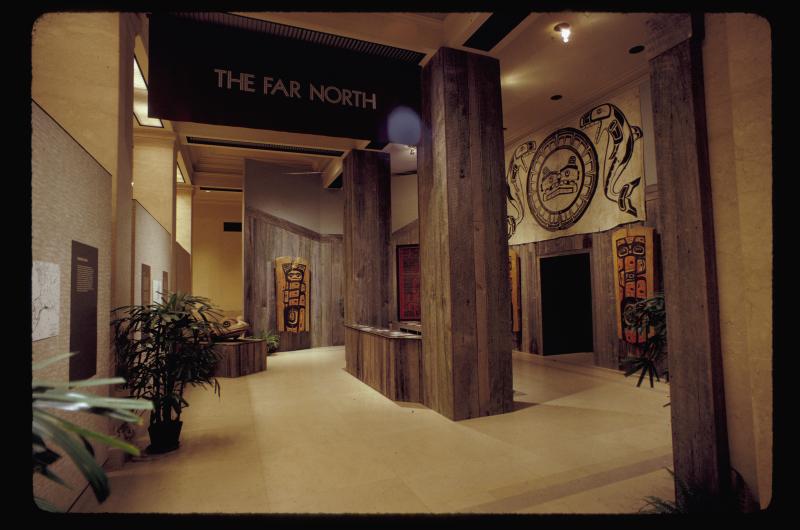 Exhibition in museum featuring artwork by Alaska Natives.