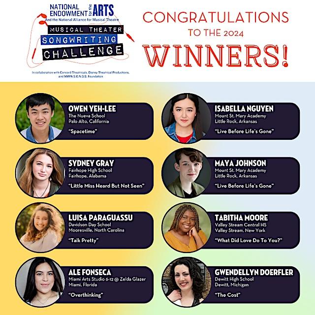 Collage of the winners of the 2023-24 Musical Theater Songwriting Challenge