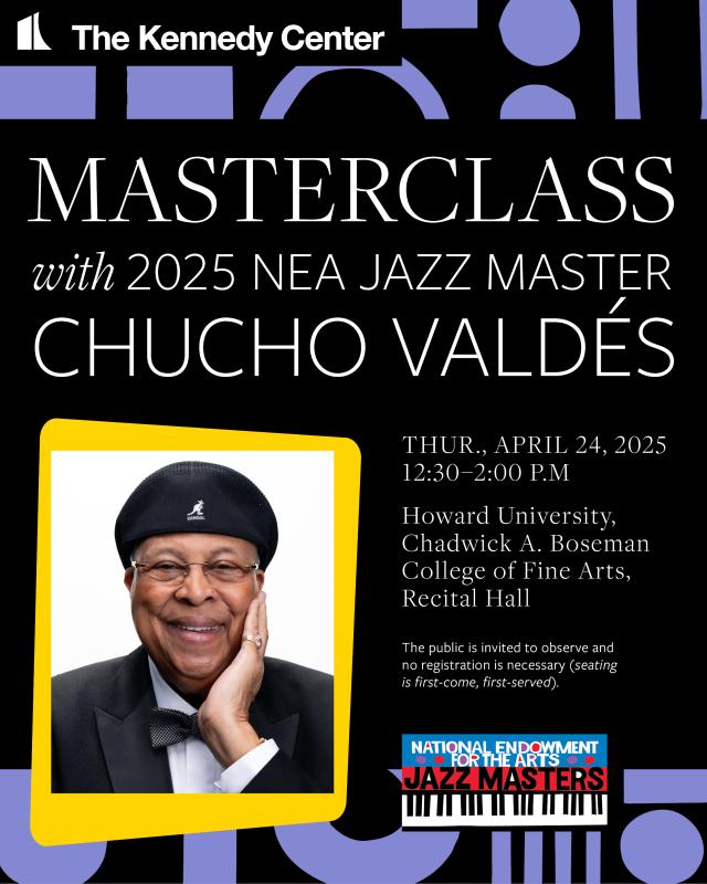 Photo of Chucho Valdés with text about the event details