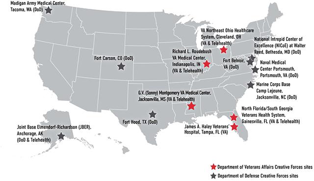 Map of Creative Forces Clinical sites