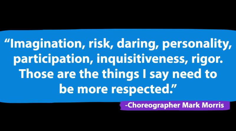 : "Imagination, risk, daring, personality, participation, inquisitiveness, rigor. Those are the things I say need to be more respected." --Mark Morris
