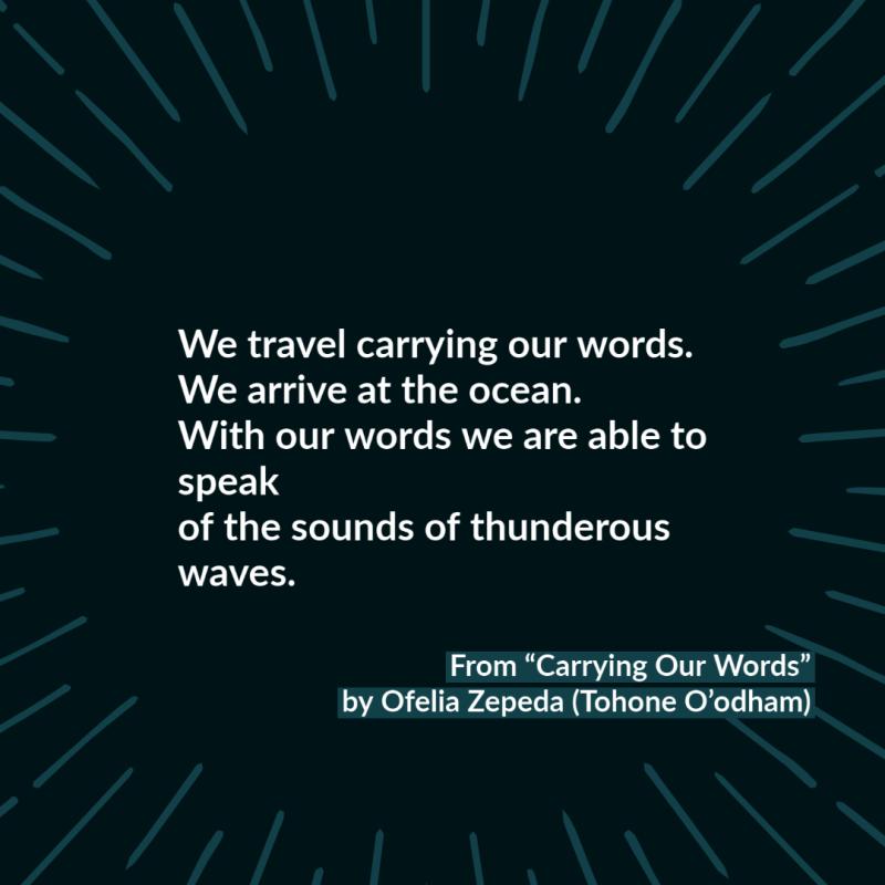 We travel carrying our words. We arrive at the ocean. With our words we are able to speak of the sounds of thunderous waves.