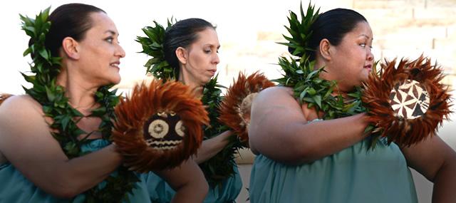 Close up of traditional female Hawaiian dancers