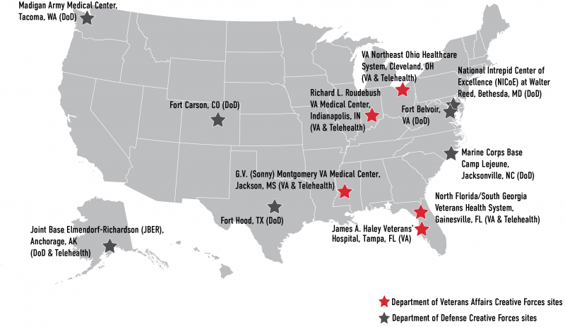 Map of Creative Forces clinical sites