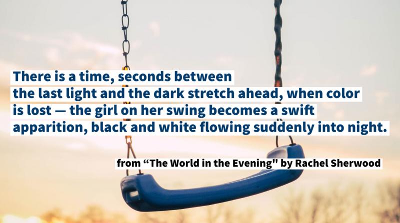 blue swing in the sunset