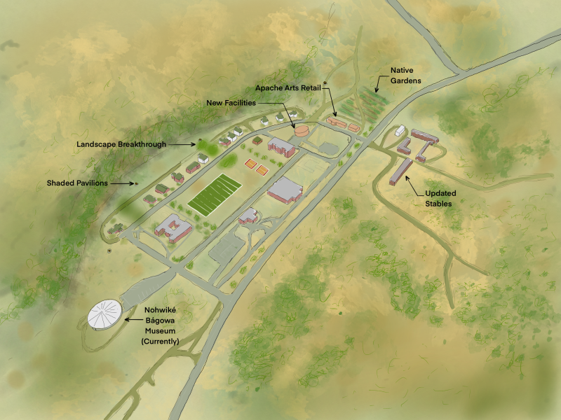 A drawn map showing the new design for Fort Apache to turn it into a park.