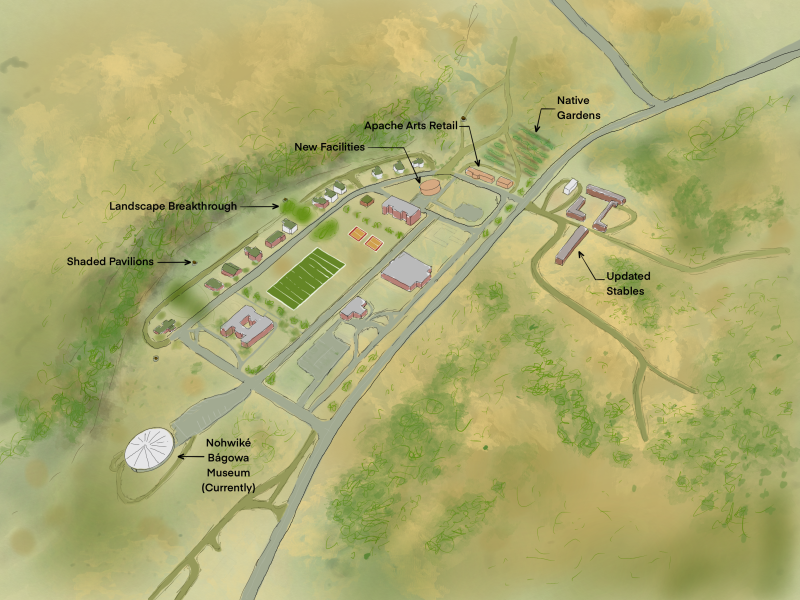 A drawn map showing the new design for Fort Apache to turn it into a park. 