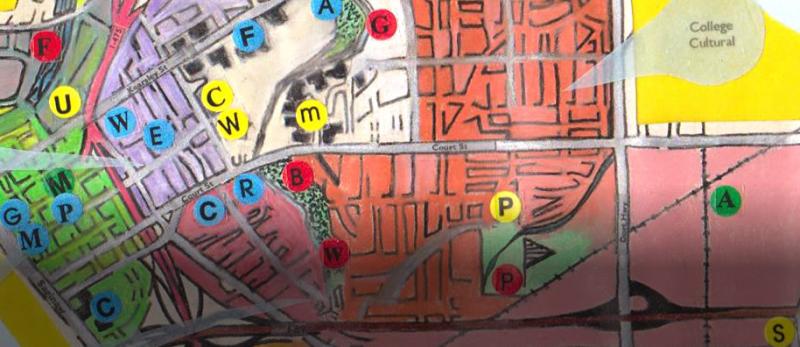 Colored map of different areas of the city