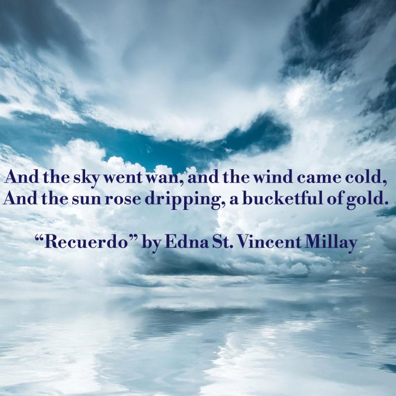 Blue and white clouds with poem written in black