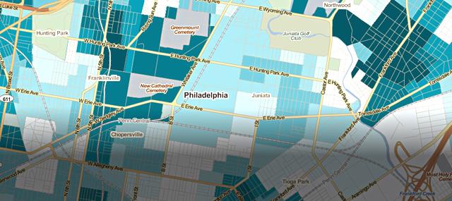 Map of different colored sections