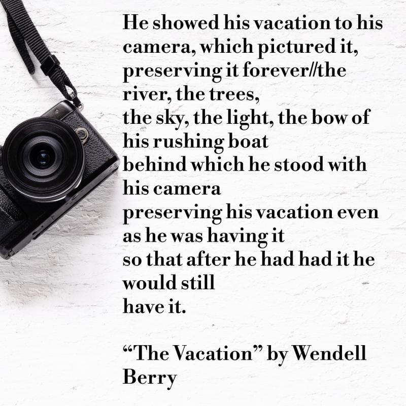 Black camera with poem written in black