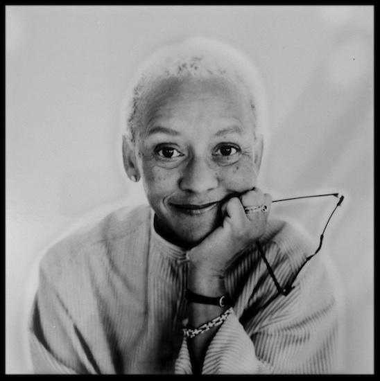 black and white photo of older African-American woman with natural short gray hair