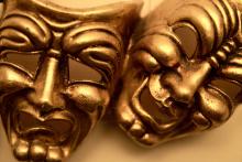 Gold comedy and tragedy masks