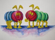 Painting of Cootie creatures from boardgame
