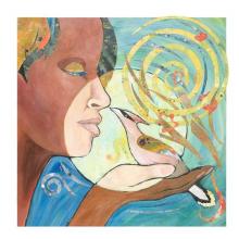 Painting of woman's face with dove