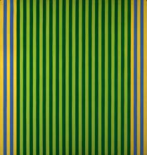 Painting with thick green and orange stripes