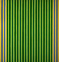 Painting with thick green and orange stripes