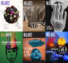 Six covers of past issues of the National Endowment for the Arts magazine