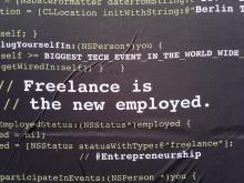 Computer code that says "Freelance is the new employed"