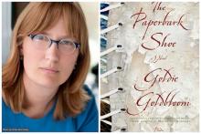 Collage of Goldie Goldbloom's author photo with bookcover of The Paperbark Show