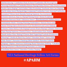 a list of all 45 of the art forms practiced by APAHM Heritage Fellows