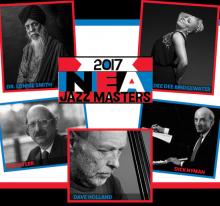 collage of photos of Dee Dee Bridgewater, Dave Holland, Dick Hyman, Dr. Lonnie Smith and Ira Gitler