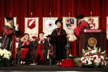 Jane Chu accepting award at commencement