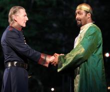Jesse L. Martin (r) with Byron Jennings in William Shakespeare's The Winter’s Tale, directed by Michael Greif, part of the 2010 Shakespeare in the Park. 