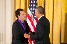 Tony Kushner and President Barack Obama at the 2012 National Medal of Arts ceremony