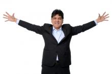 Native-American man spreading his arms. 