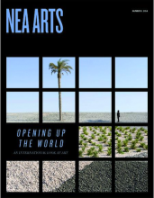 Cover of NEA Arts with photograph of desert landscape by Tarek El Ghoussein