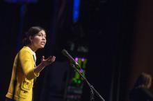 Maeva Ordaz reciting poetry at the Poetry Out Loud National Finals 