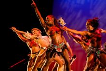 Step dancers performing traditional Zulu dance