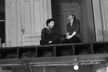 Brigid and Aimee Blake laughing/bonding on stage in The Humans