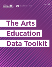 Text that says The Arts Education Data Toolkit written in purple on white on a differently shaded purple background. Agency logos at top of page