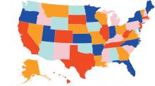 a map of the United States of America with the different states and DC distinguished by different colors