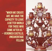 picture of tree of life art work by Veronica Castillo with quote When we create art, we have the capacity to leave a better world for those who come after us